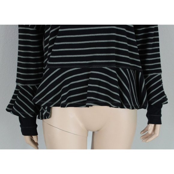 Free People WE THE FREE Ruffle Sleeve Peplum Hem Striped Blouse Top, Size XS - Picture 5 of 9
